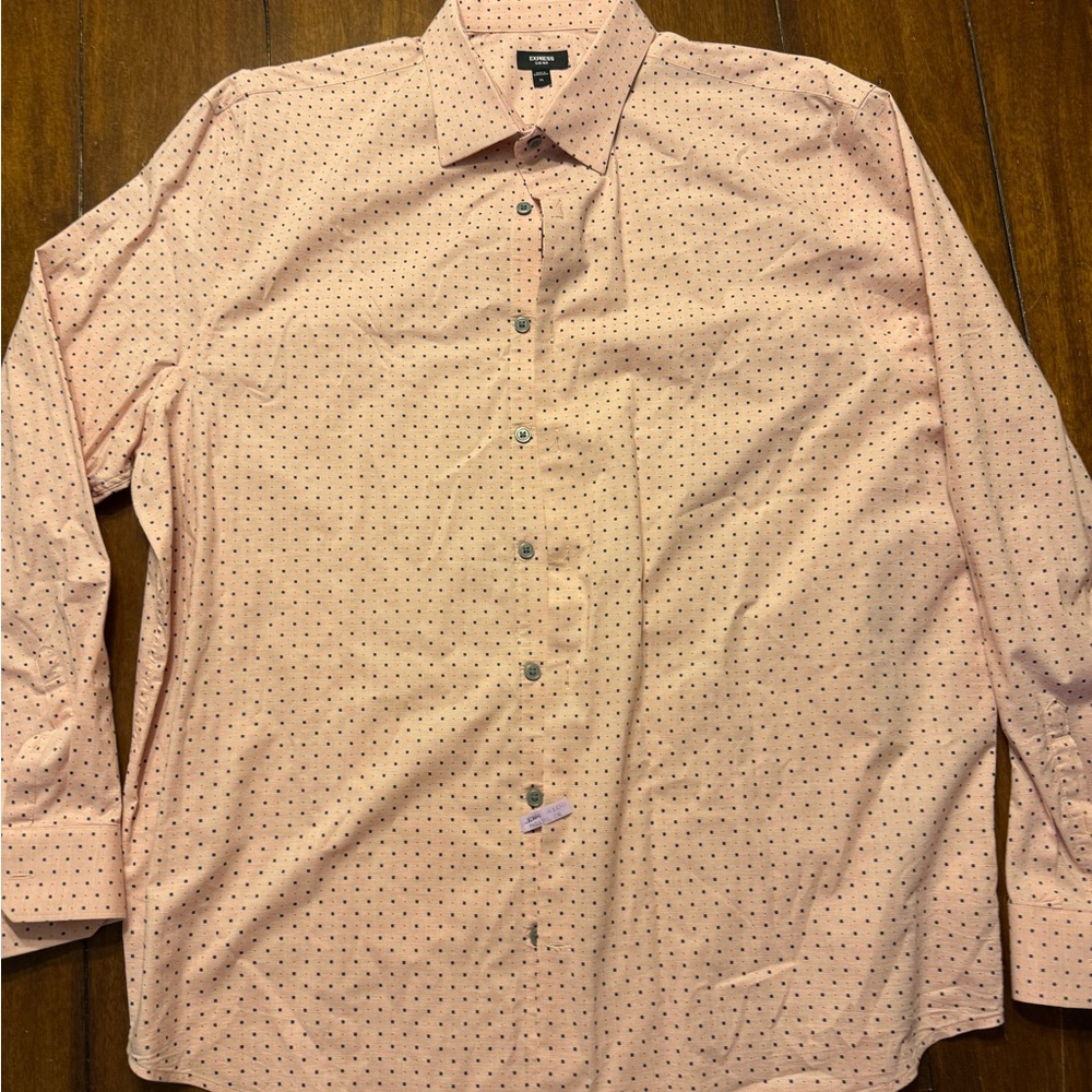 Express Men's Light Pink Polka Dot Shirt